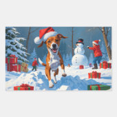 Basenji Weihnachtsfest Schneeszene Rechteckiger Aufkleber (Vorderseite)