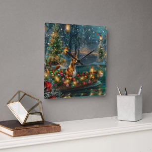 Basenji Weihnachtsfestreise Quadratische Wanduhr