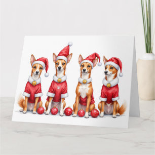 Basenji-Weihnachtskleid mit Santa-Hut Karte