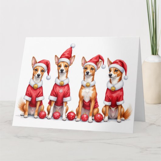 Basenji-Weihnachtskleid mit Santa-Hut Karte (Vorderseite)