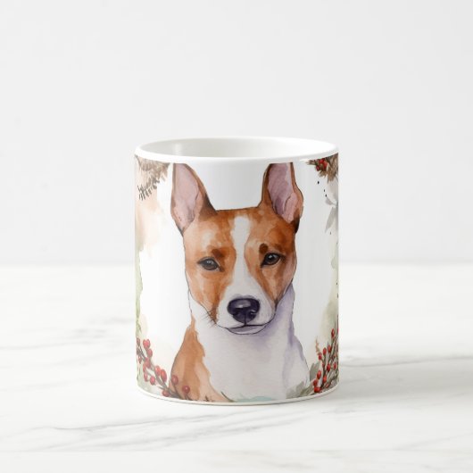 Basenji-Weihnachtskranz Festiver Hund Kaffeetasse (Mittel)
