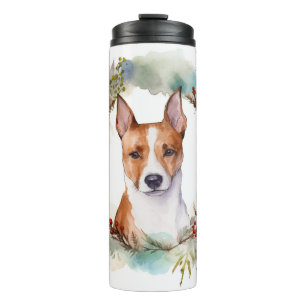 Basenji-Weihnachtskranz Festiver Hund Thermosbecher