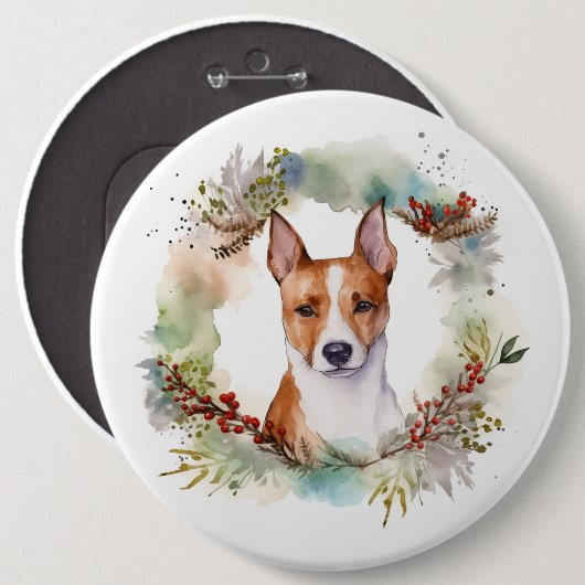 Basenji Weihnachtskraut Festliche Jungfrau Button (Vorne & Hinten)