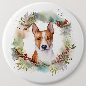 Basenji Weihnachtskraut Festliche Jungfrau Button (Vorderseite)