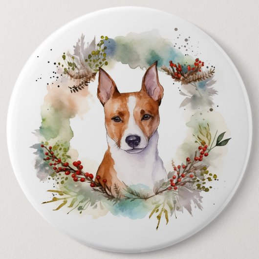 Basenji Weihnachtskraut Festliche Jungfrau Button (Vorderseite)