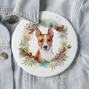 Basenji Weihnachtskraut Festliche Jungfrau Button
