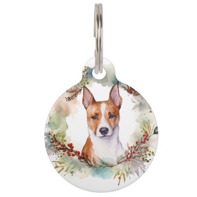 Basenji Weihnachtskraut Festliche Jungfrau Haustiermarke (Vorderseite)