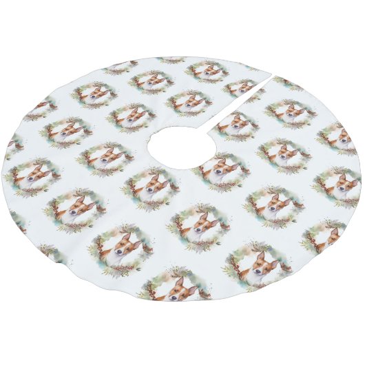 Basenji Weihnachtskraut Festliche Jungfrau Polyester Weihnachtsbaumdecke (Schrägansicht)
