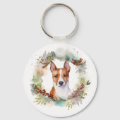 Basenji Weihnachtskraut Festliche Jungfrau Schlüsselanhänger (Rückseite)