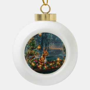 Basenji Weihnachtsreise Keramik Kugel-Ornament