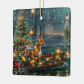Basenji Weihnachtsreise Keramikornament (Links)