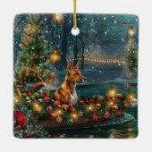 Basenji Weihnachtsreise Keramikornament (Rückseite)