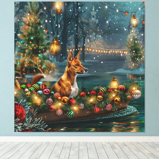 Basenji Weihnachtsreise Leinwanddruck (Insitu (Holzboden))