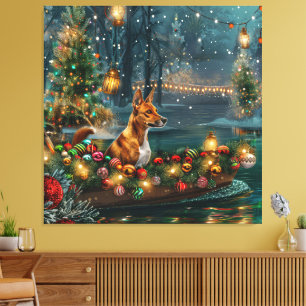 Basenji Weihnachtsreise Leinwanddruck