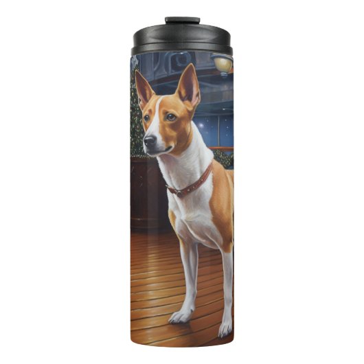 Basenji Weihnachtsreise: Pawsome Holiday Delight Thermosbecher (Vorderseite)