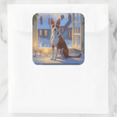 Basenji With Christmas Lights Holiday Quadratischer Aufkleber (Tasche)