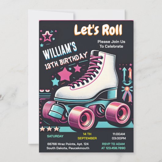 bash coolen Jungs Mädchen Roller Skaten 13. Geburt Einladung (Vorderseite)