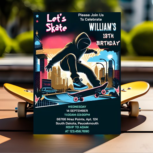 Bash Scooter Jump Zone Skateboarding 13. Geburtsta Einladung
