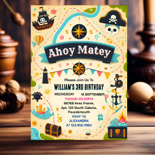 Bash Ship Kids Cool Flag Pirate 4. Geburtstag Einladung