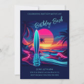 Bash-Sunset Surfboard Neon Lights- Einladung (Vorderseite)