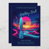 Bash-Sunset Surfboard Neon Lights- Einladung (Vorne/Hinten)