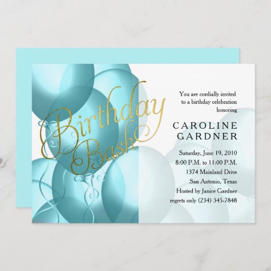 Bash Turquoise Balloons jeden Farbrücken Einladung (Vorne/Hinten)