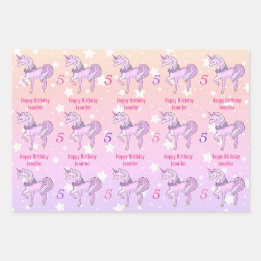 Bashful Unicoralize Name Age Pink Stars 3 Geschenkpapier Set (Vorderseite 3)