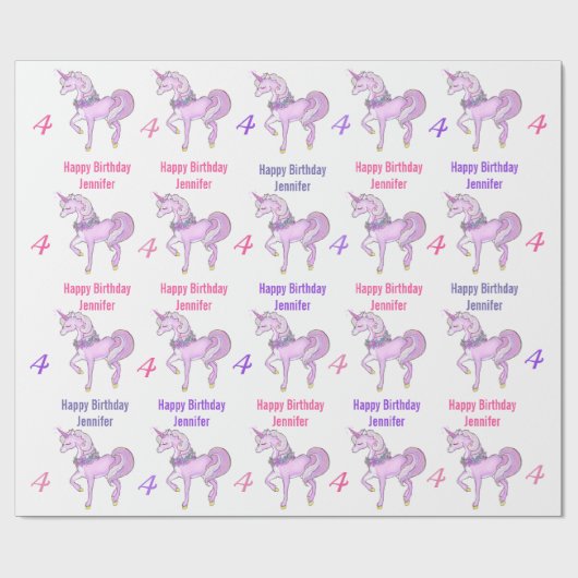 Bashful Unicoralize Name Age Pink Stars Geschenkpapier (Flach)