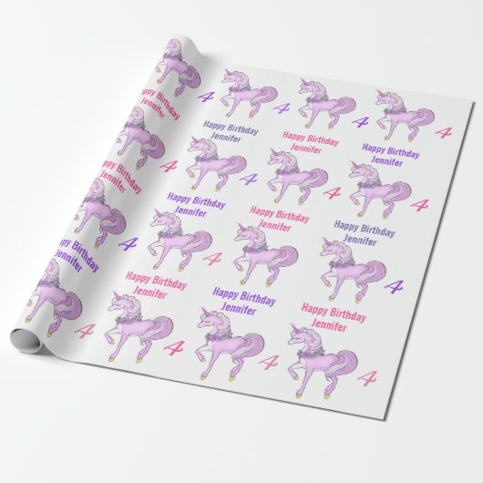 Bashful Unicoralize Name Age Pink Stars Geschenkpapier (Ungerollt)