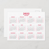 Basic 2022 Monthly Calendar Postkarte (Vorne/Hinten)
