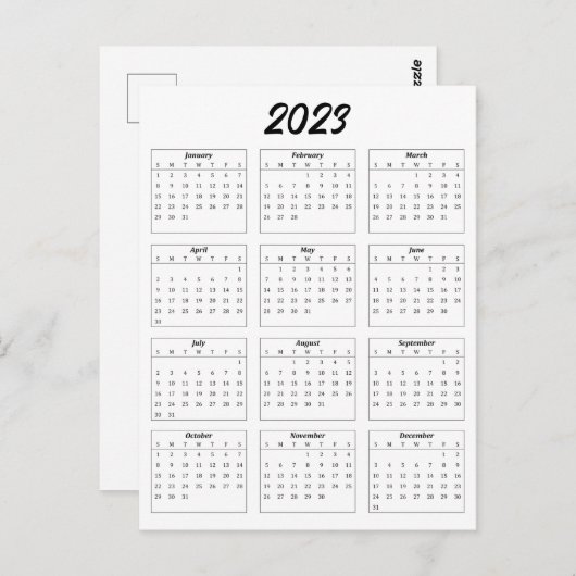 Basic 2023 Monatlicher Kalender Postkarte (Vorne/Hinten)