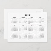 Basic 2025 Monthly Calendar Postkarte (Vorne/Hinten)