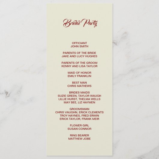 Basic and Elegant double side program card Programm (Rückseite)