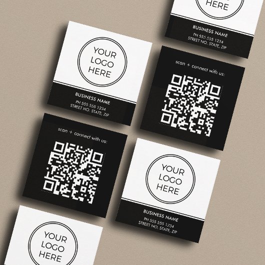 Basic Black Business Logo QR Code Quadratische Visitenkarte