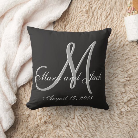 Basic Black Fabulous Wedding Monogram Grosser Wert Kissen (Decke)