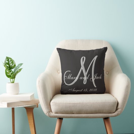 Basic Black Fabulous Wedding Monogram Grosser Wert Kissen (Stuhl )