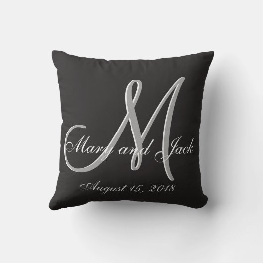 Basic Black Fabulous Wedding Monogram Grosser Wert Kissen (Rückseite)