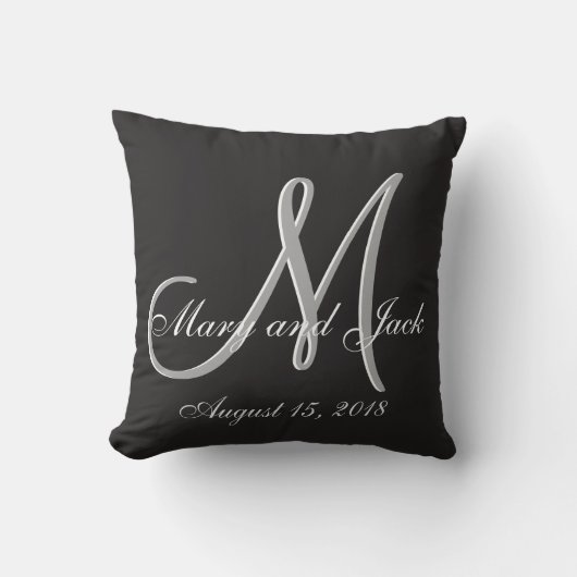 Basic Black Fabulous Wedding Monogram Grosser Wert Kissen (Vorderseite)
