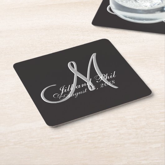 Basic Black Fabulous Wedding Monogram Grosser Wert Rechteckiger Pappuntersetzer (angewinkelt)