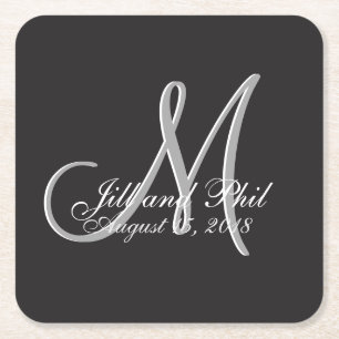 Basic Black Fabulous Wedding Monogram Grosser Wert Rechteckiger Pappuntersetzer