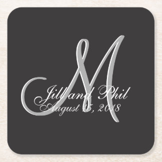 Basic Black Fabulous Wedding Monogram Grosser Wert Rechteckiger Pappuntersetzer