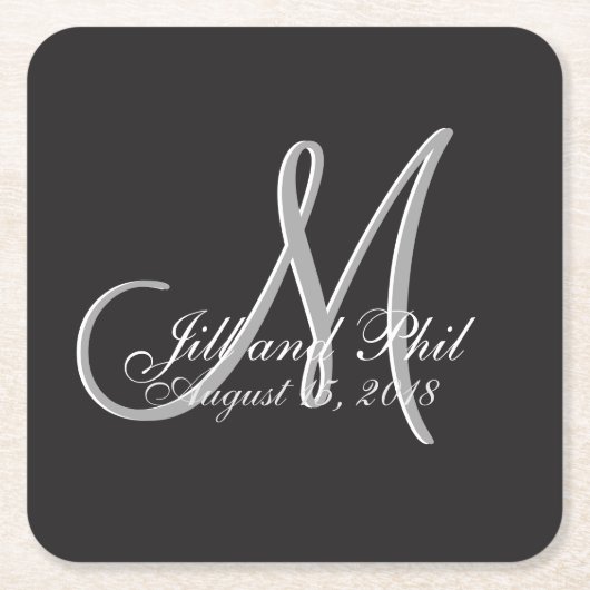 Basic Black Fabulous Wedding Monogram Grosser Wert Rechteckiger Pappuntersetzer (Vorderseite)
