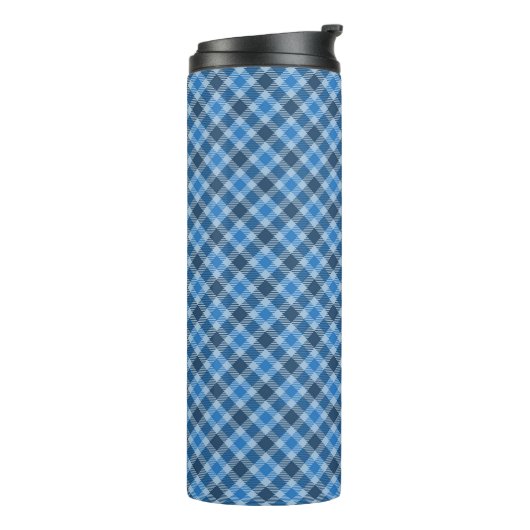 Basic Blue/Baby Blue Gingham Diagonal Plaid Thermosbecher (Nach links gedreht)