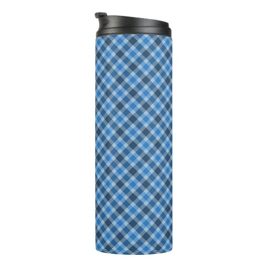 Basic Blue/Baby Blue Gingham Diagonal Plaid Thermosbecher (Nach rechts gedreht)