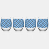 Basic Blue/Baby Blue Gingham Diagonal Plaid Weinglas Ohne Stiel (Vorderseite)
