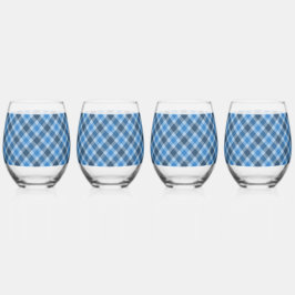 Basic Blue/Baby Blue Gingham Diagonal Plaid Weinglas Ohne Stiel