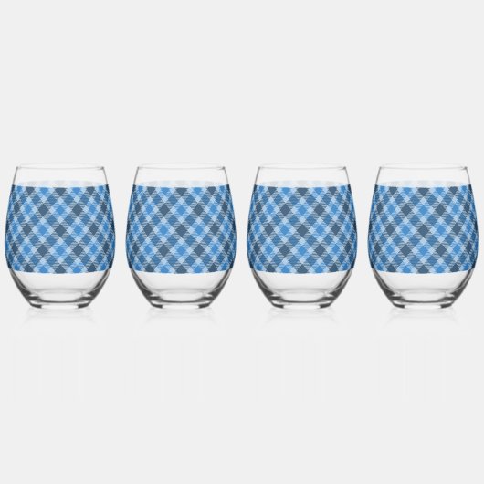 Basic Blue/Baby Blue Gingham Diagonal Plaid Weinglas Ohne Stiel (Vorderseite)