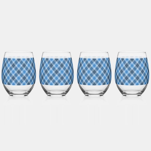 Basic Blue/Baby Blue Gingham Diagonal Plaid Weinglas Ohne Stiel (Hinten)