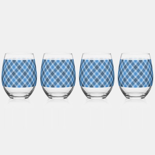 Basic Blue/Baby Blue Gingham Diagonal Plaid Weinglas Ohne Stiel (Links)