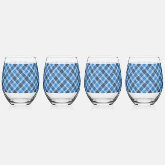Basic Blue/Baby Blue Gingham Diagonal Plaid Weinglas Ohne Stiel (Rechts)